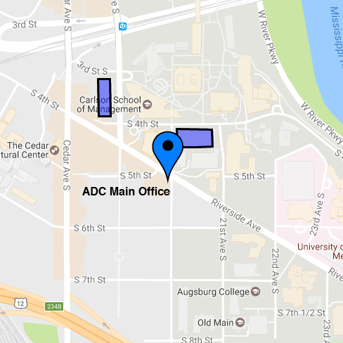 Map of ADC with indicators of parking locations